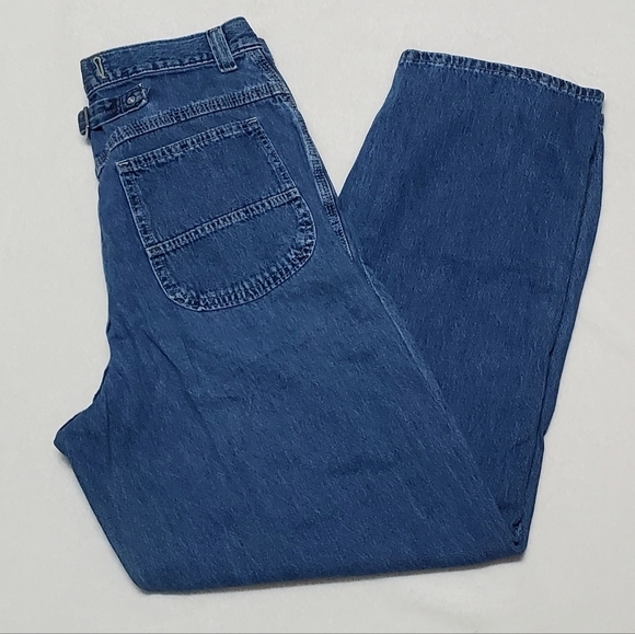 VINTAGE 90s Lee Riveted Dark Wash Wide Leg High Rise Skater Loose Fit Jeans - Picture 4 of 13